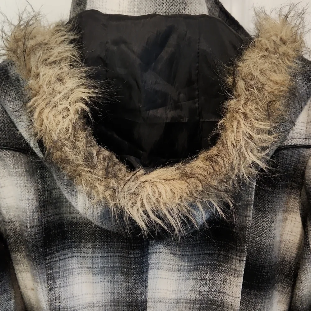 LAST Kiss Flannel Faux Fur Trimmed Hooded Jacket